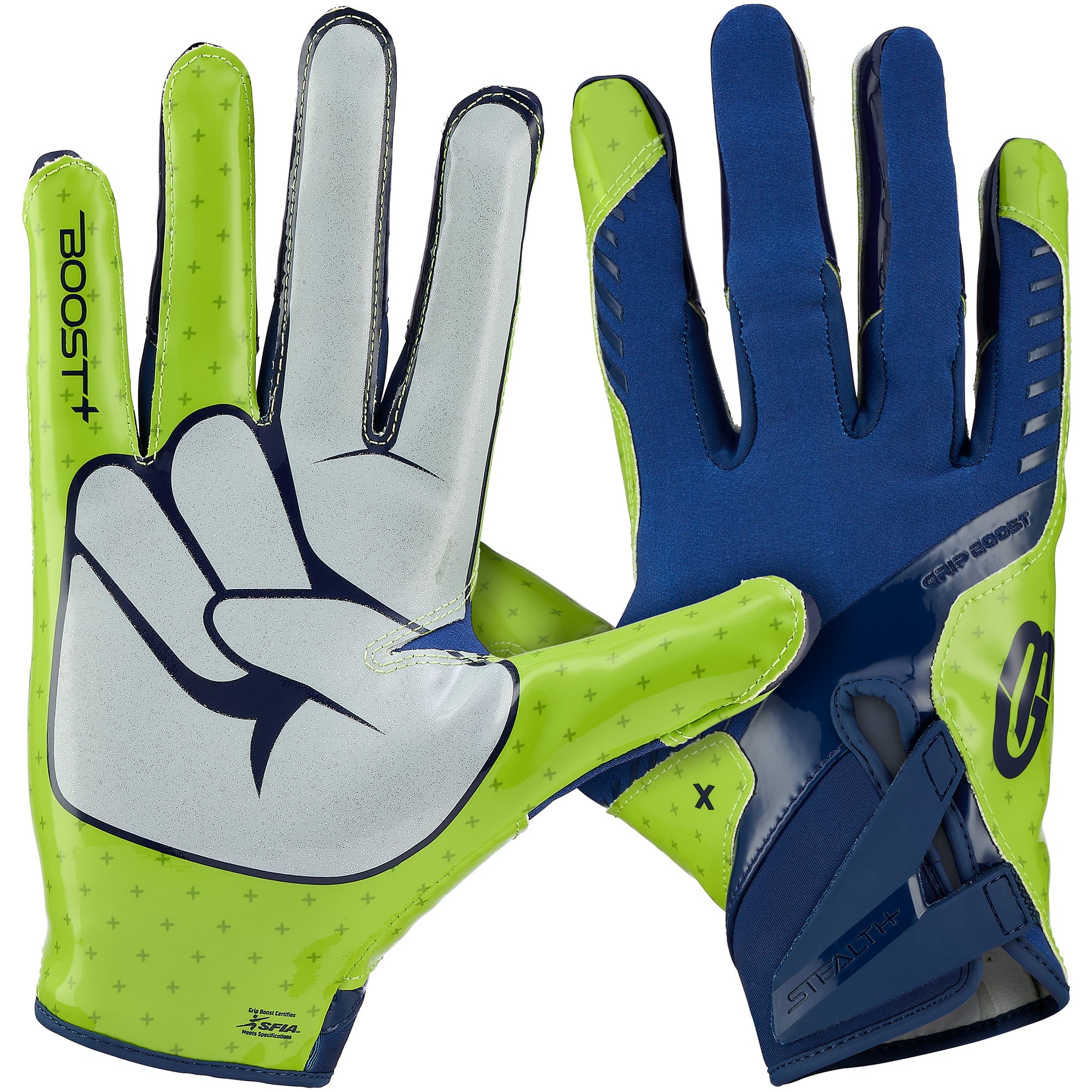 grip-boost-stealth-6-0-peace-footballhandschuhe-navy-lime image 1