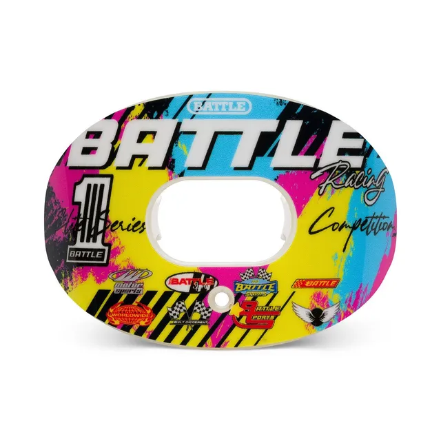battle-oxygen-racing-mundschutz-pink-gelb-blau-mit-steg image 1
