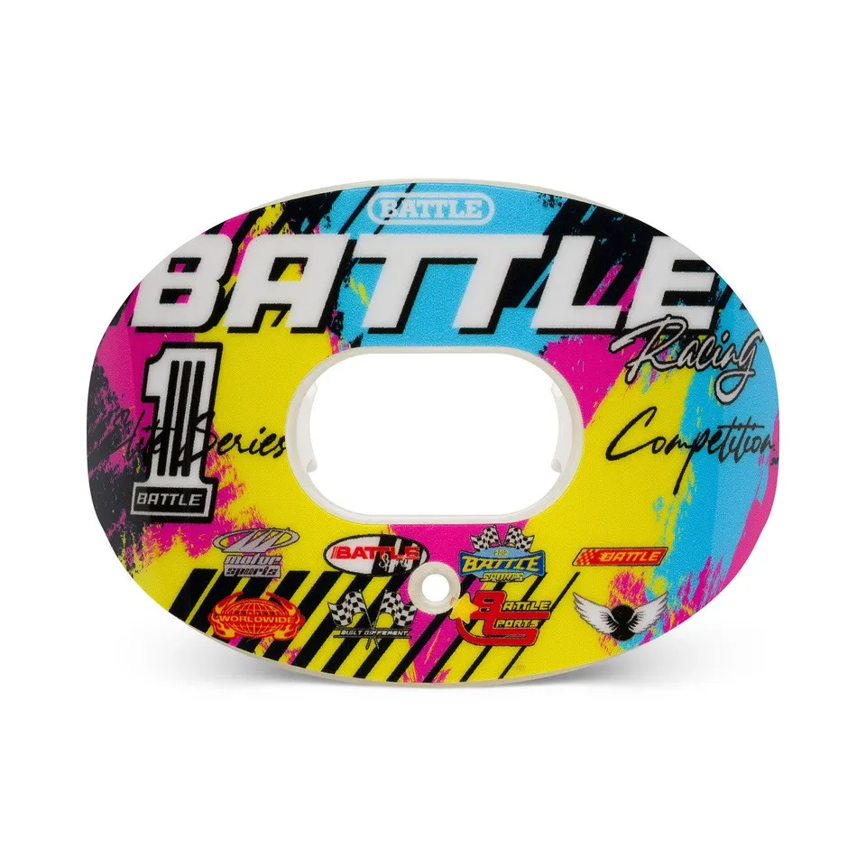 battle-oxygen-racing-mundschutz-pink-gelb-blau-mit-steg image 1