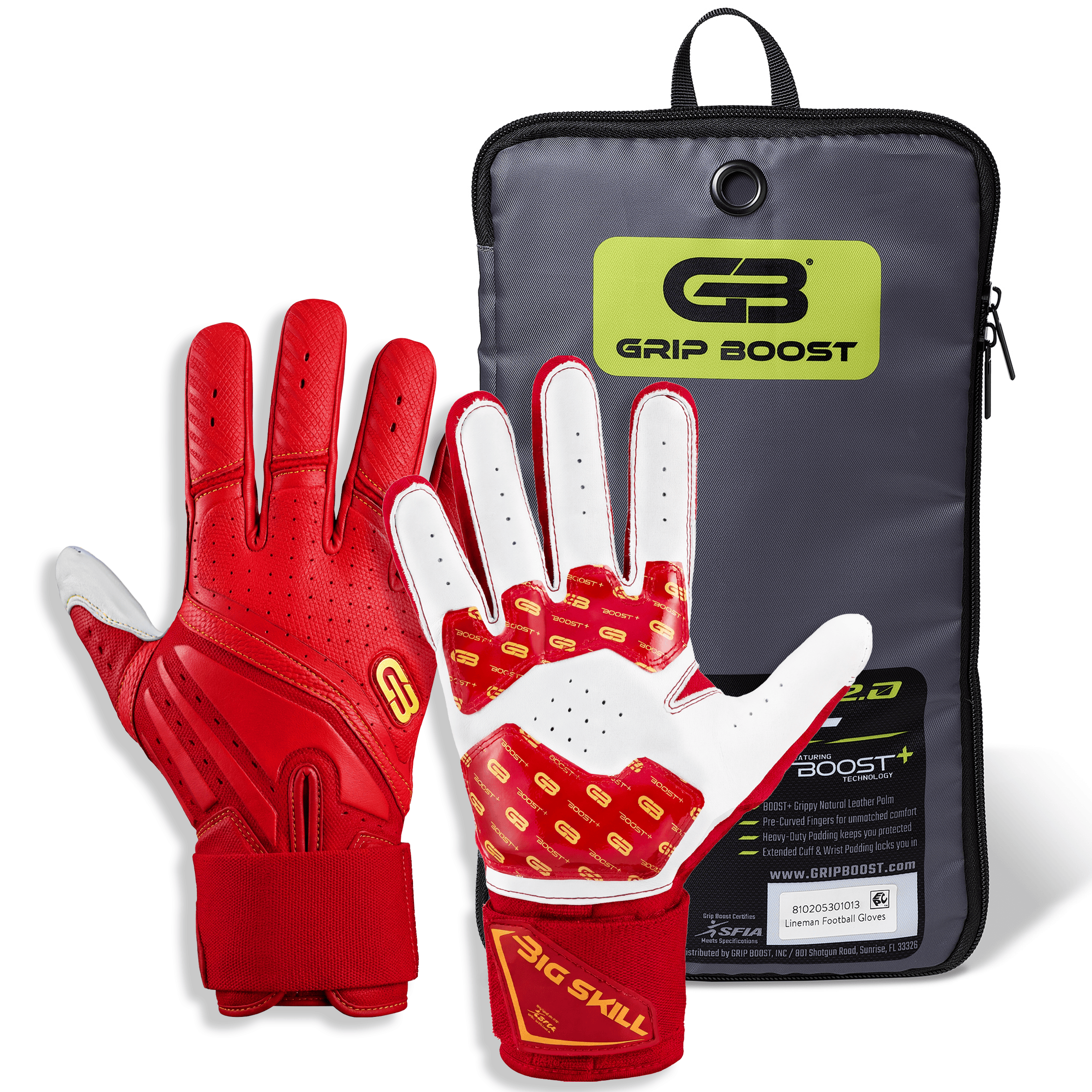 grip-boost-big-skill-2-0-lineman-footballhandschuhe-rot-leder image 2