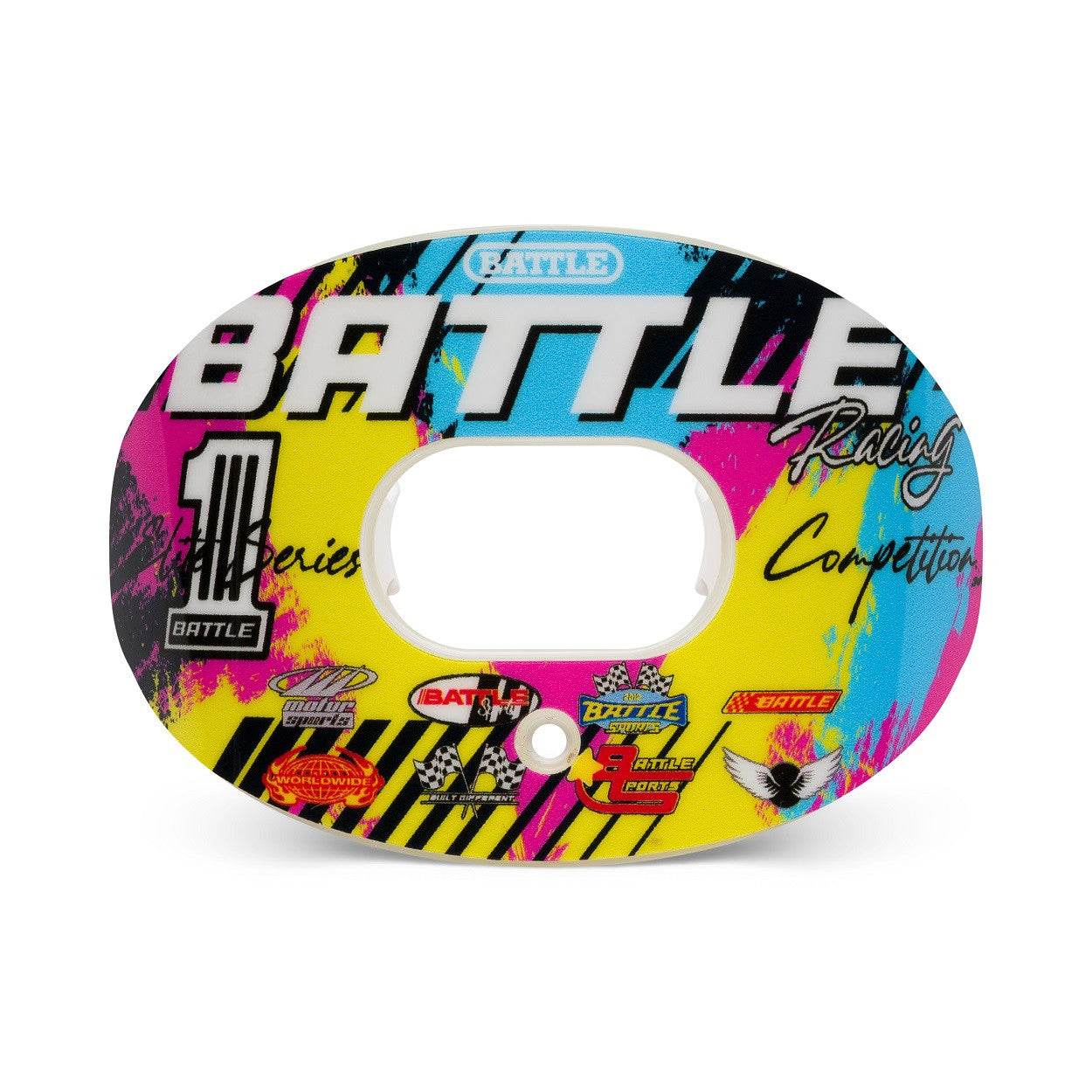 battle-oxygen-racing-mundschutz-pink-gelb-blau-mit-steg image 1