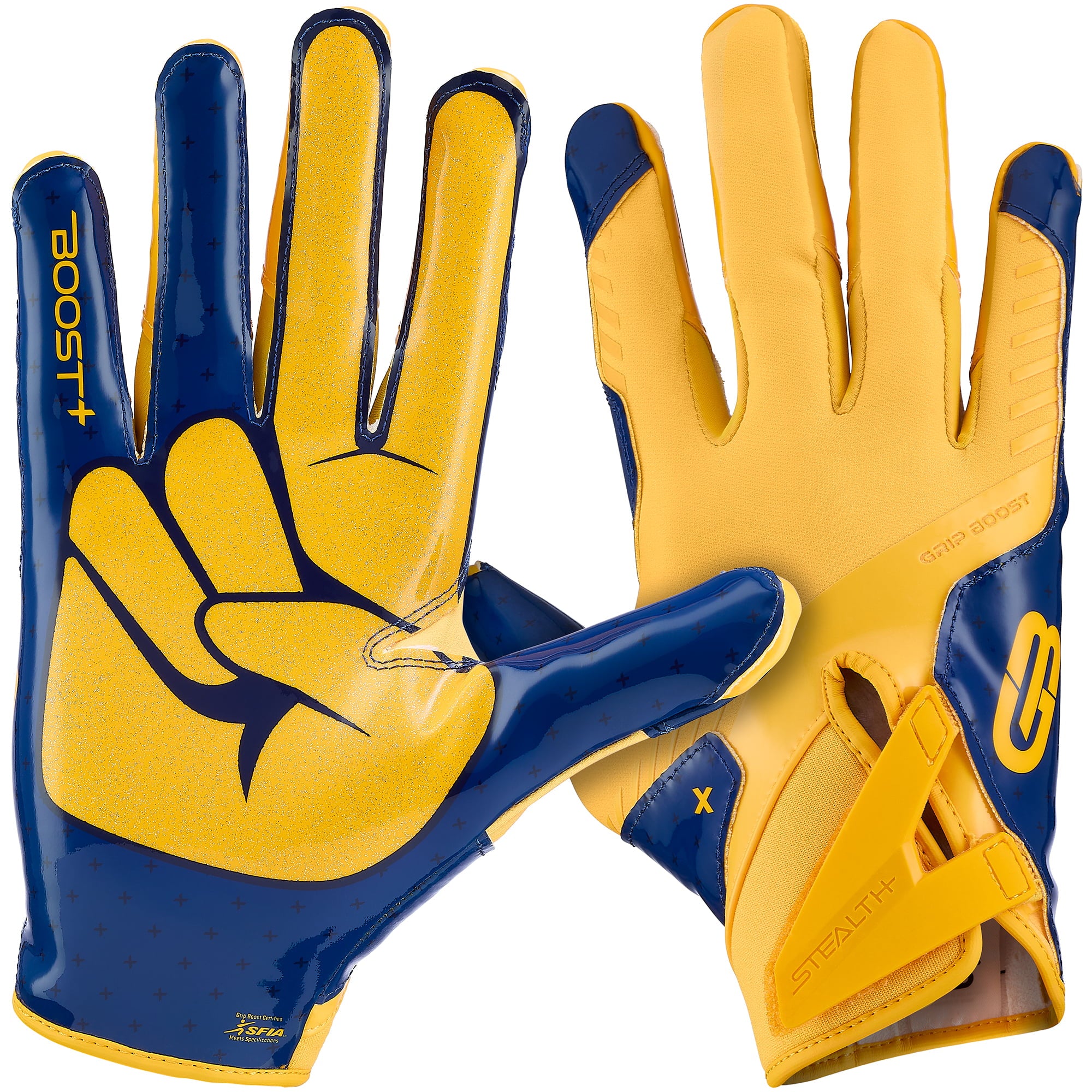 grip-boost-stealth-6-0-footballhandschuhe-gelb-navy-peace-mit-grip image 1