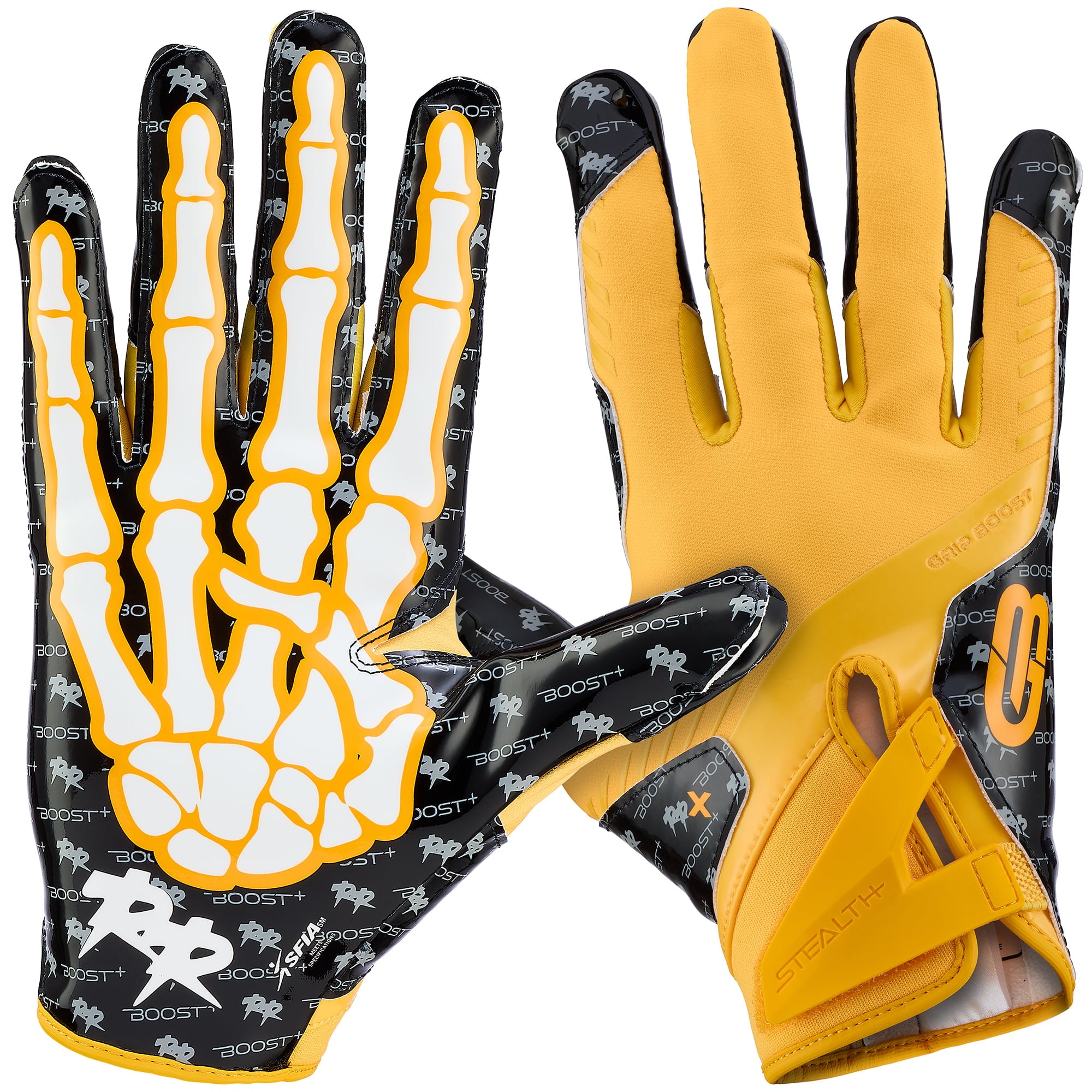 grip-boost-stealth-6-0-youth-footballhandschuhe-gelb-schwarz-bones image 1